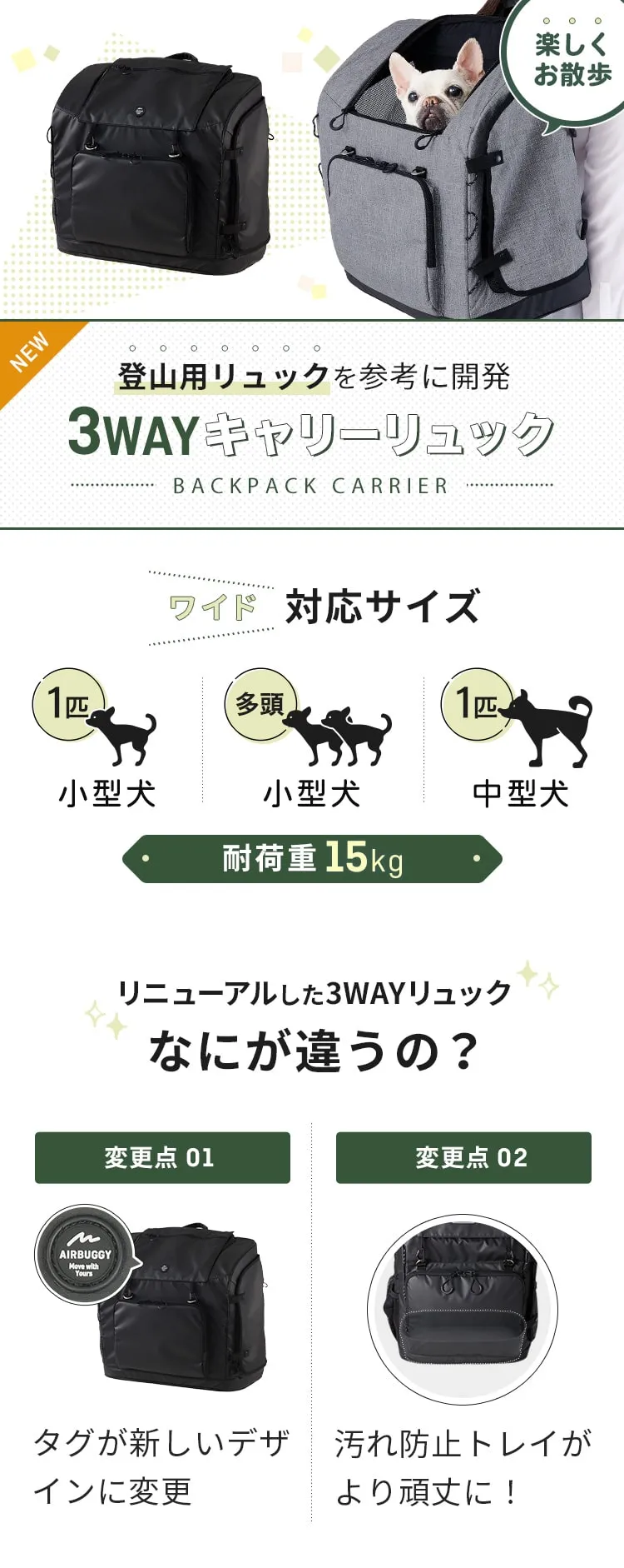 エアバギー 3ウェイバックパックキャリア ペットリュック [ワイド ...