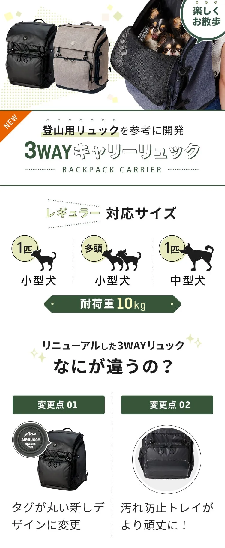 AirBuggyforDog（エアーバギー) 3WAY BACKPACK CARRIER（３ウェイ ...