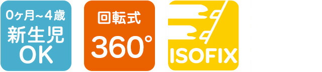 新生児OK。回転式360°メーカー保証4年。ISOFIX固定
